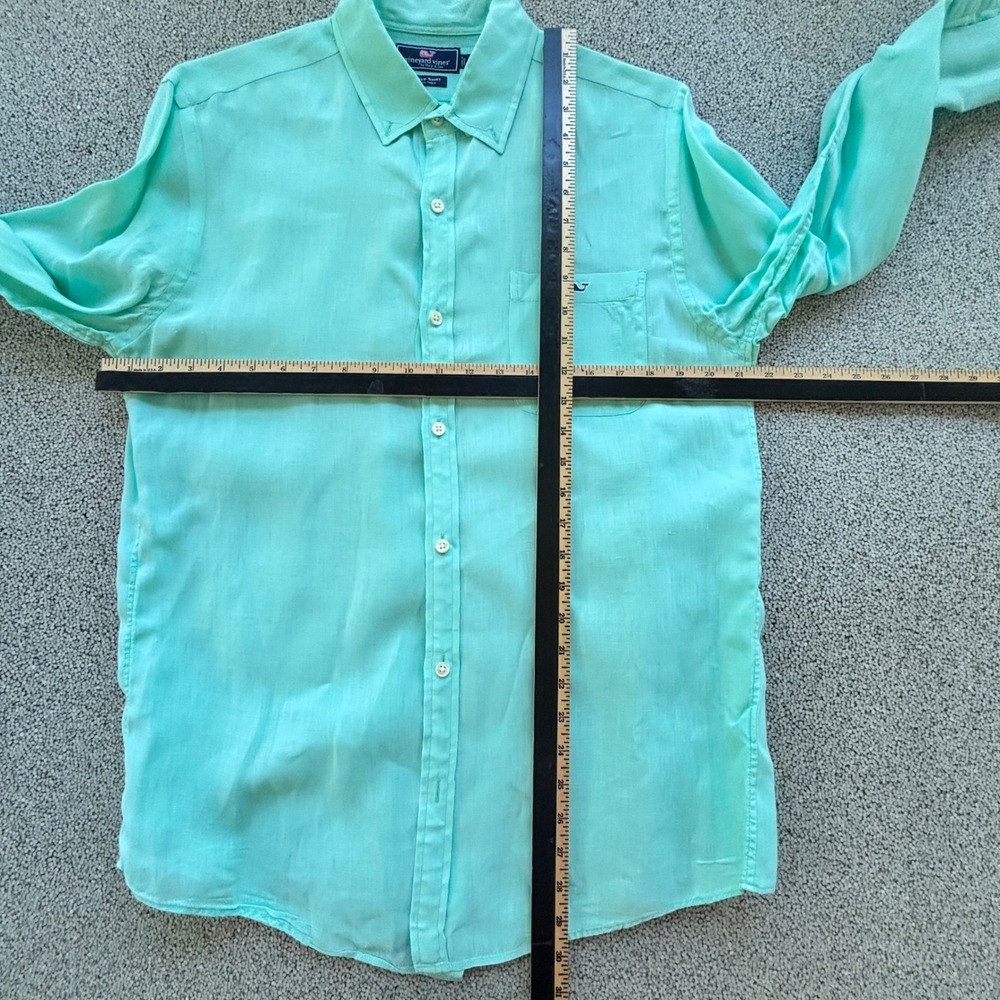 Vineyard Vines Linen Shirt Mens M Mint Green Long Sleeve Coastal Preppy - Picture 4 of 6
